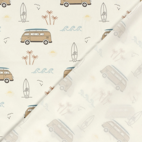 Baumwolle Jersey Stoff bedruckt Fahrzeuge Wollweiß