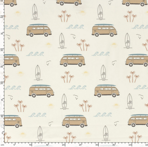 Baumwolle Jersey Stoff bedruckt Fahrzeuge Wollweiß