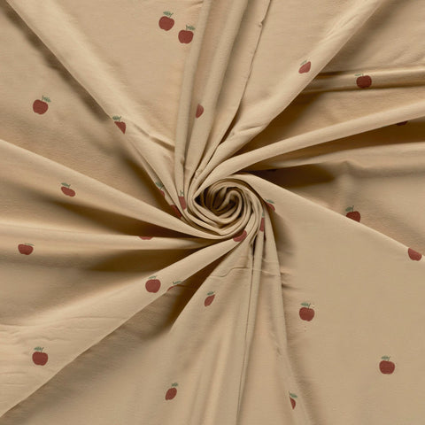 Baumwolle Jersey Stoff bedruckt Äpfel Beige