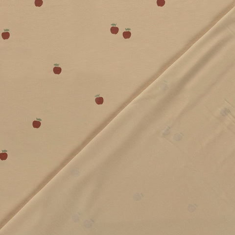 Baumwolle Jersey Stoff bedruckt Äpfel Beige
