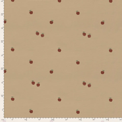 Baumwolle Jersey Stoff bedruckt Äpfel Beige