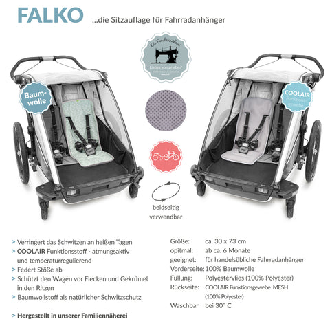 FALKO COOLAIR die Sitzauflage für Fahrradanhänger