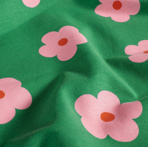 Baumwolle Jersey Stoff bedruckt Blumen Grün