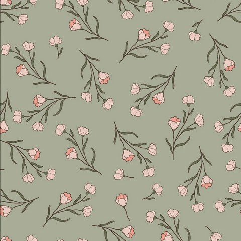 Baumwolle Jersey Stoff bedruckt Blumen Olivgrün