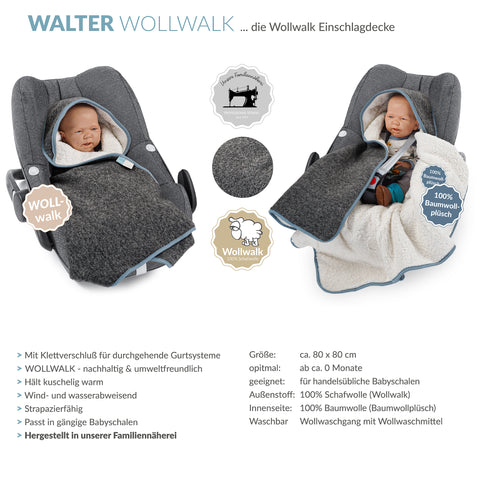 WALTER die Wollwalk-Babyeinschlagdecke